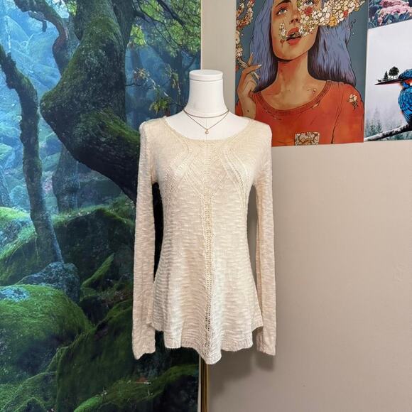 cream knit lightweight sweater boho cottagecore minimalist neutral top - Picture 2 of 6